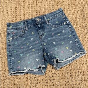 Kids Heart Patterned Denim Shorts